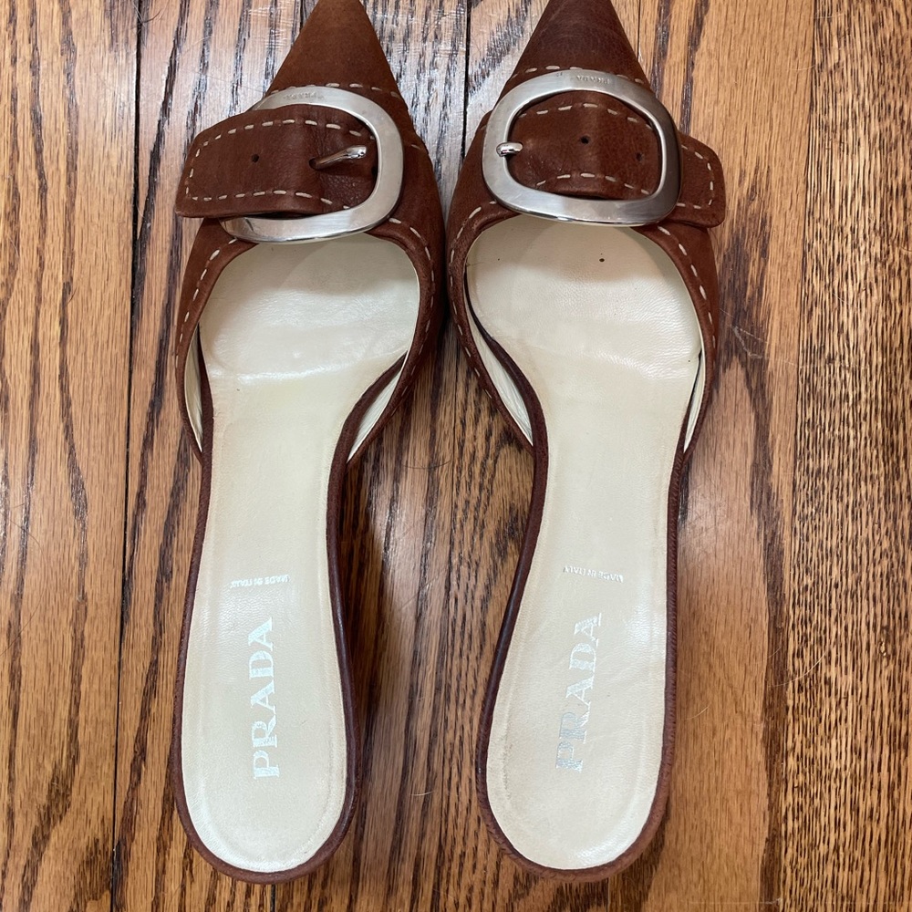 Prada Brown Kitten Mules